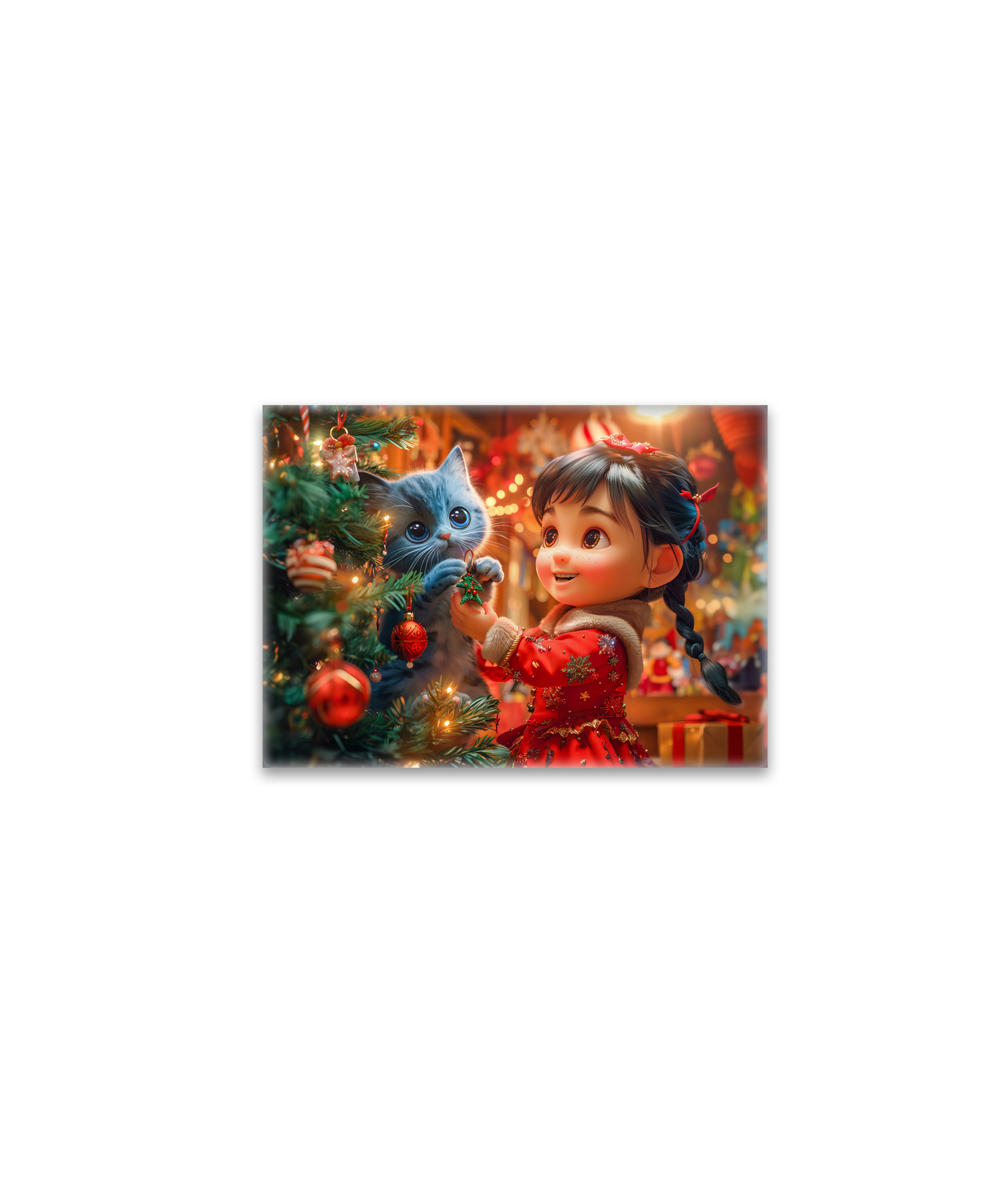 raxxa Glas-Magnet: Girl and Cat Decorate for Christmas