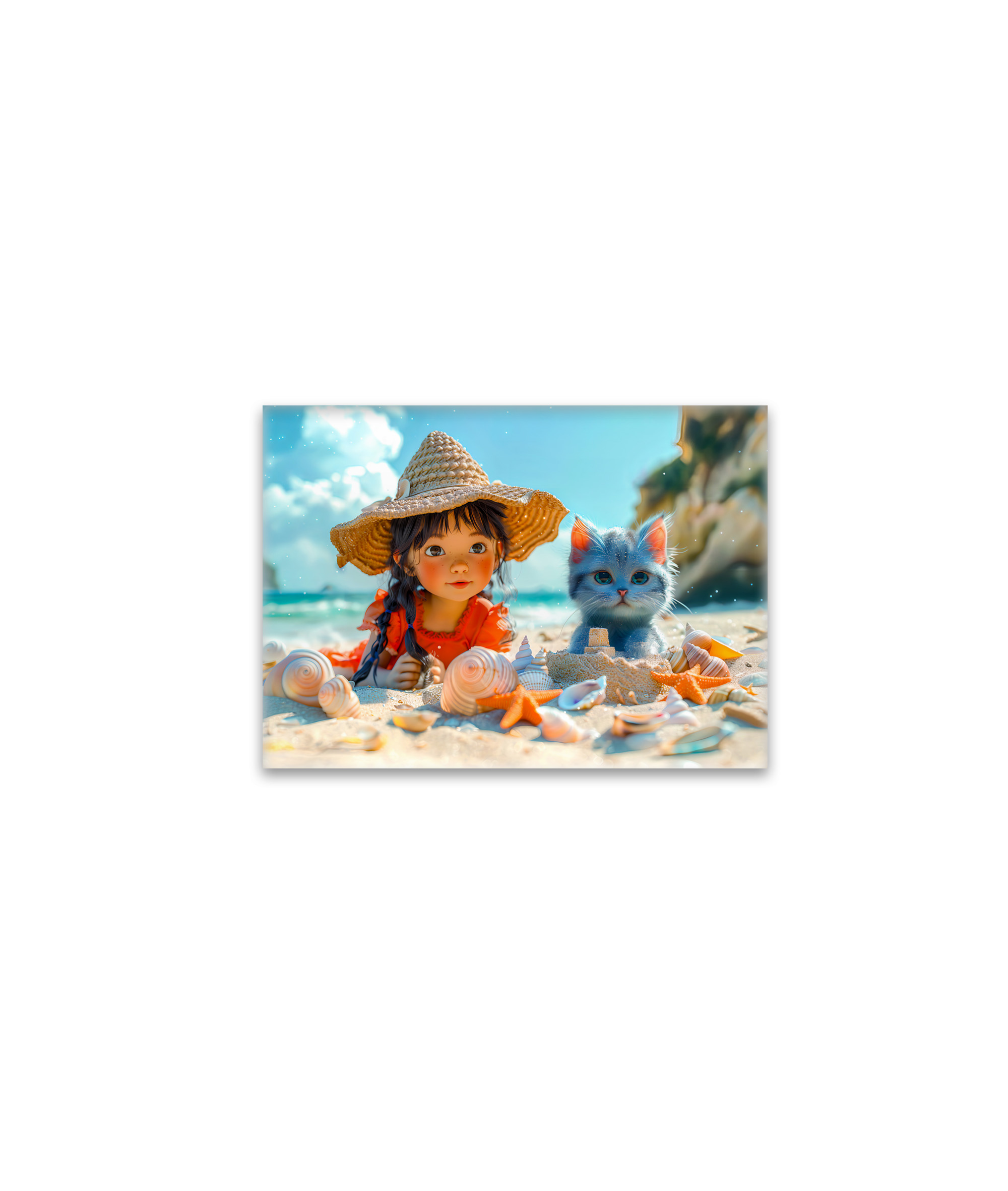 raxxa Glas-Magnet: Beach Day with Fantasy Girl and Cat