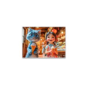 raxxa Glas-Magnet: Girl and Cat at Chinese Market