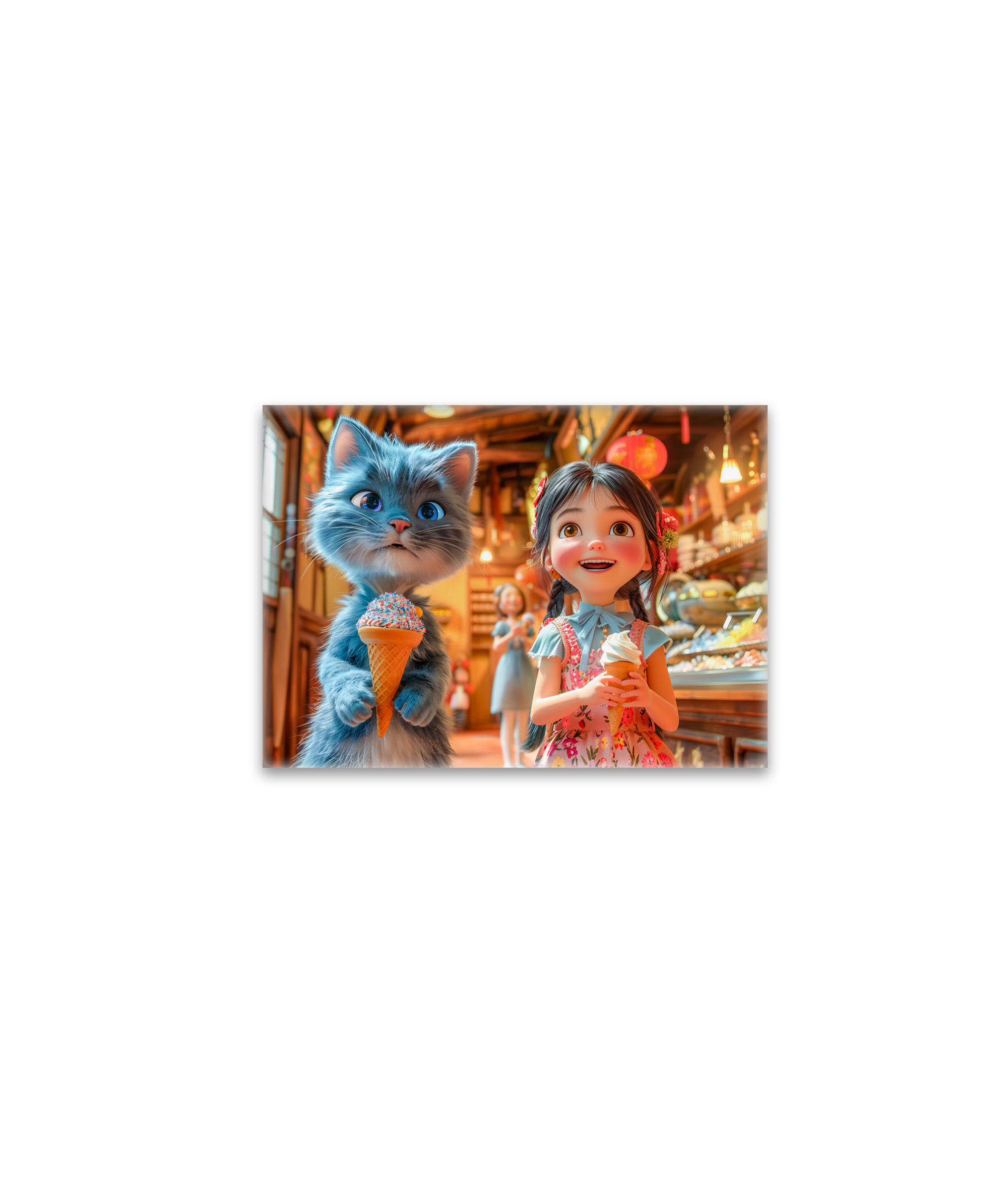 raxxa Glas-Magnet: Girl and Cat at Chinese Market