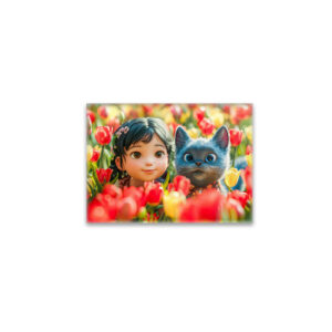 raxxa Glas-Magnet: Spring Fantasy Girl and Cat in Tulips