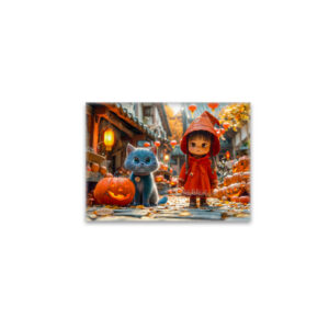 raxxa Glas-Magnet: Halloween Adventure with Girl and Cat