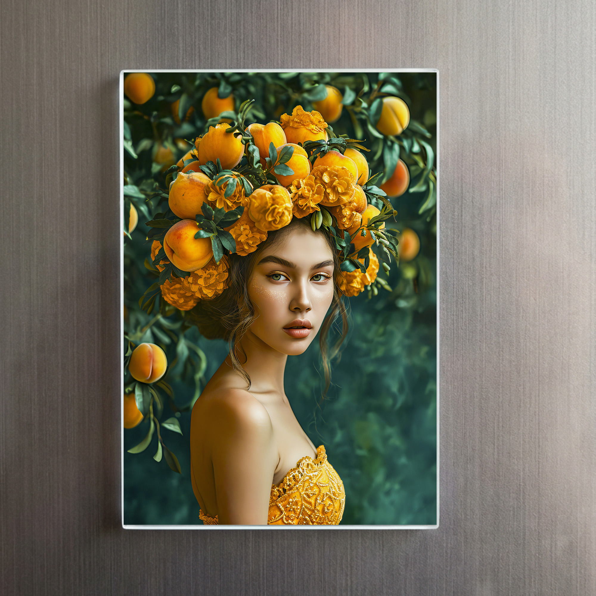 raxxa Glas-Magnet: Orange Blossom Queen with fruits on head – Image 2
