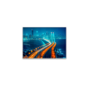 raxxa Glas-Magnet: City at Night, Illuminated Bridge Over River