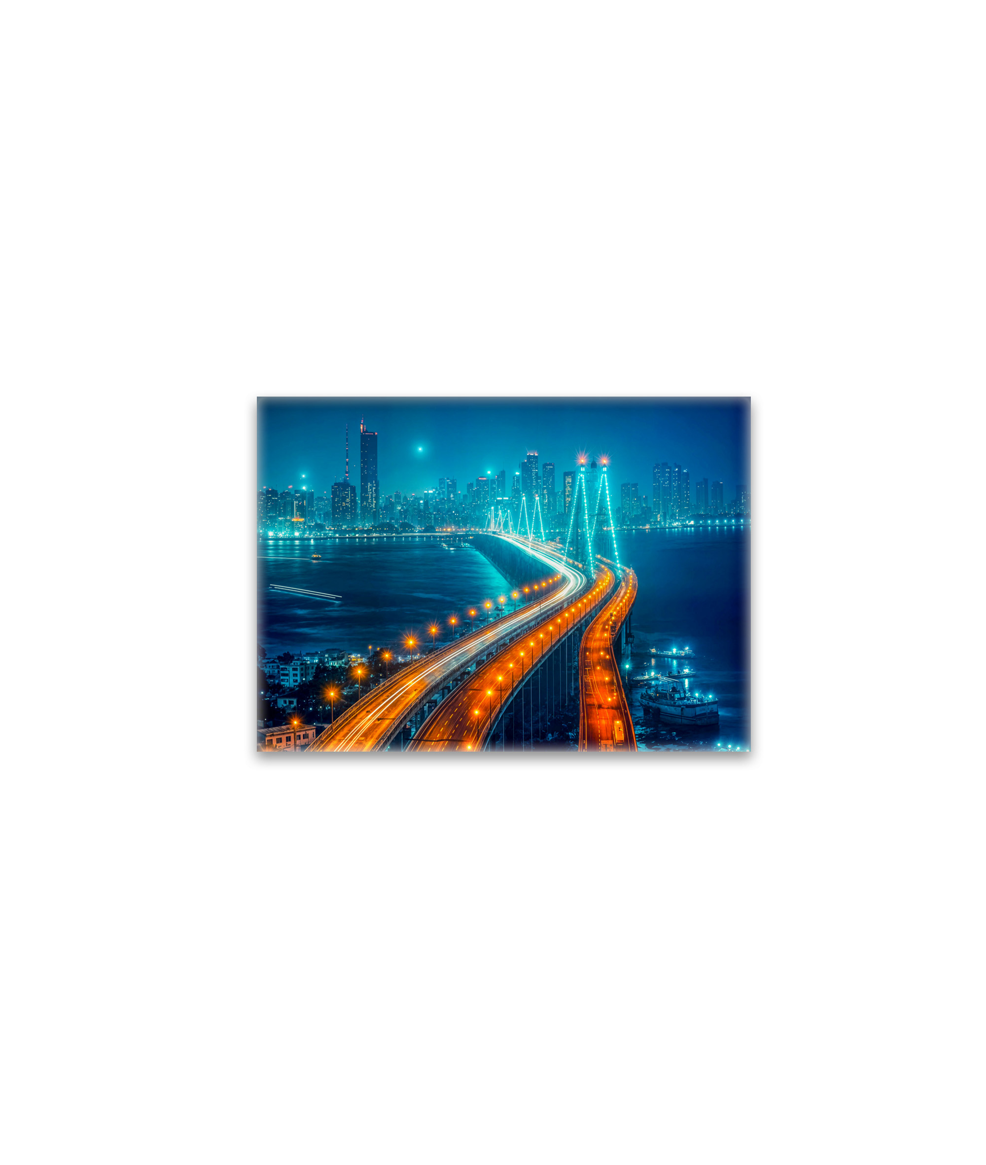 raxxa Glas-Magnet: City at Night, Illuminated Bridge Over River