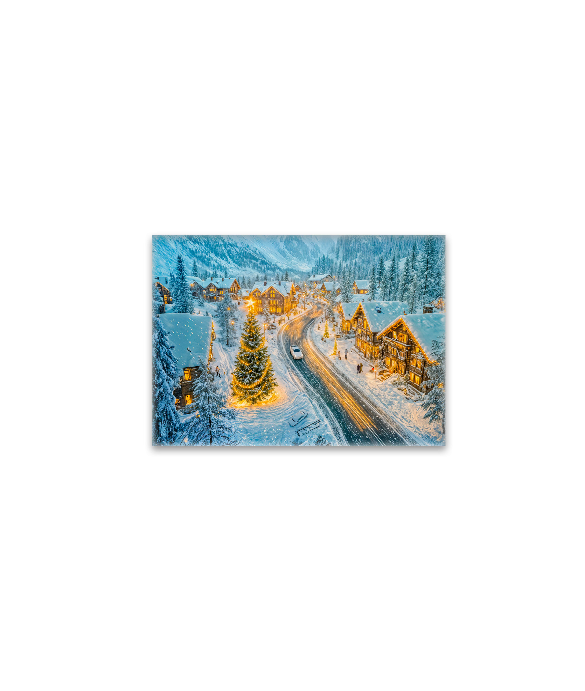 raxxa Glas-Magnet: Winter Mountain Village with Christmas Decorations