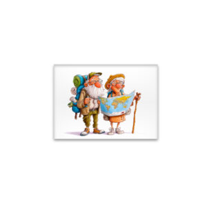 raxxa Glas-Magnet: Elderly couple hiking with backpacks and walking sticks