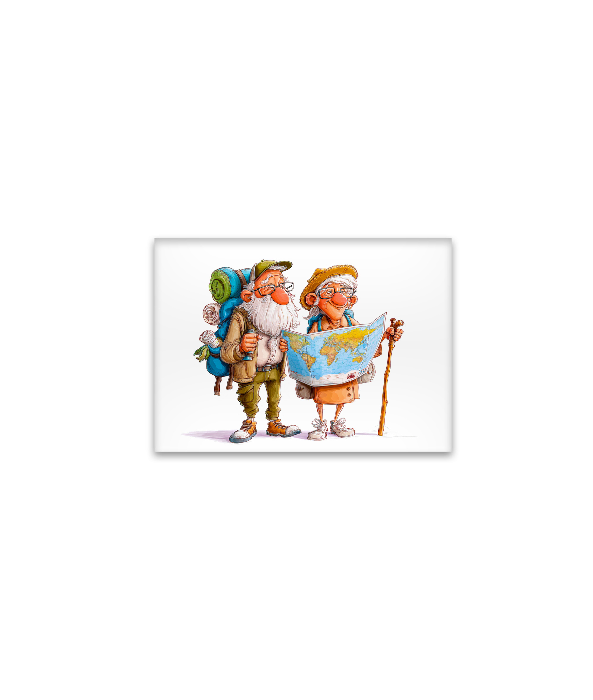 raxxa Glas-Magnet: Elderly couple hiking with backpacks and walking sticks