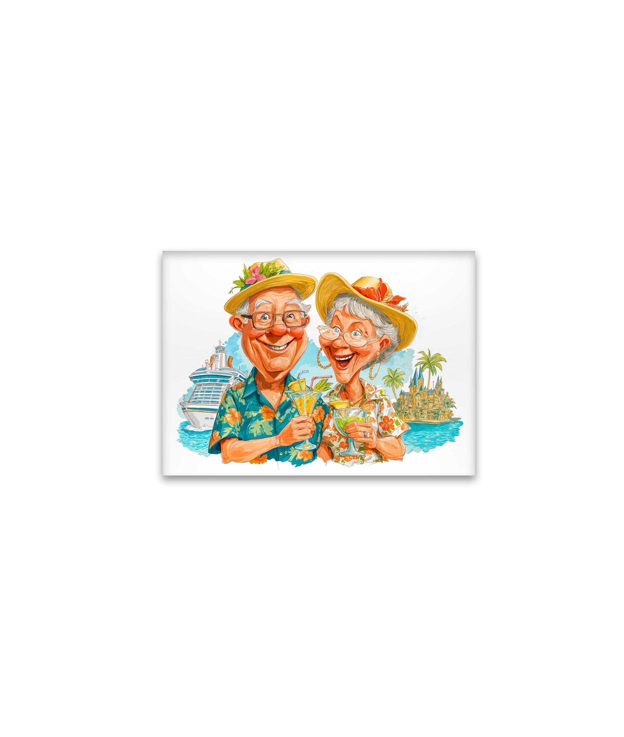 raxxa Glas-Magnet: Elderly couple enjoying cocktails at tropical beach happily