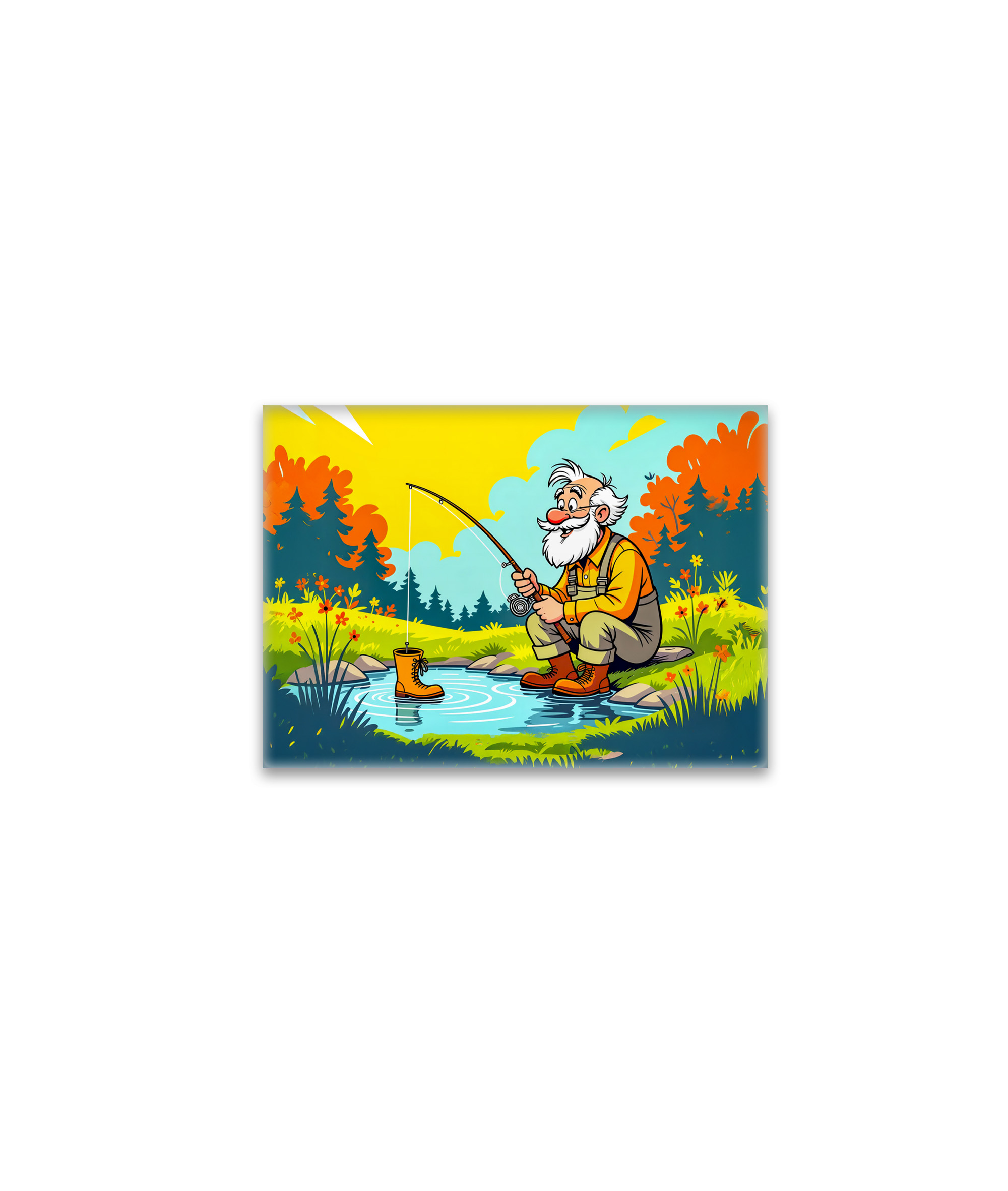 raxxa Glas-Magnet: Grandpa catching a shoe while fishing