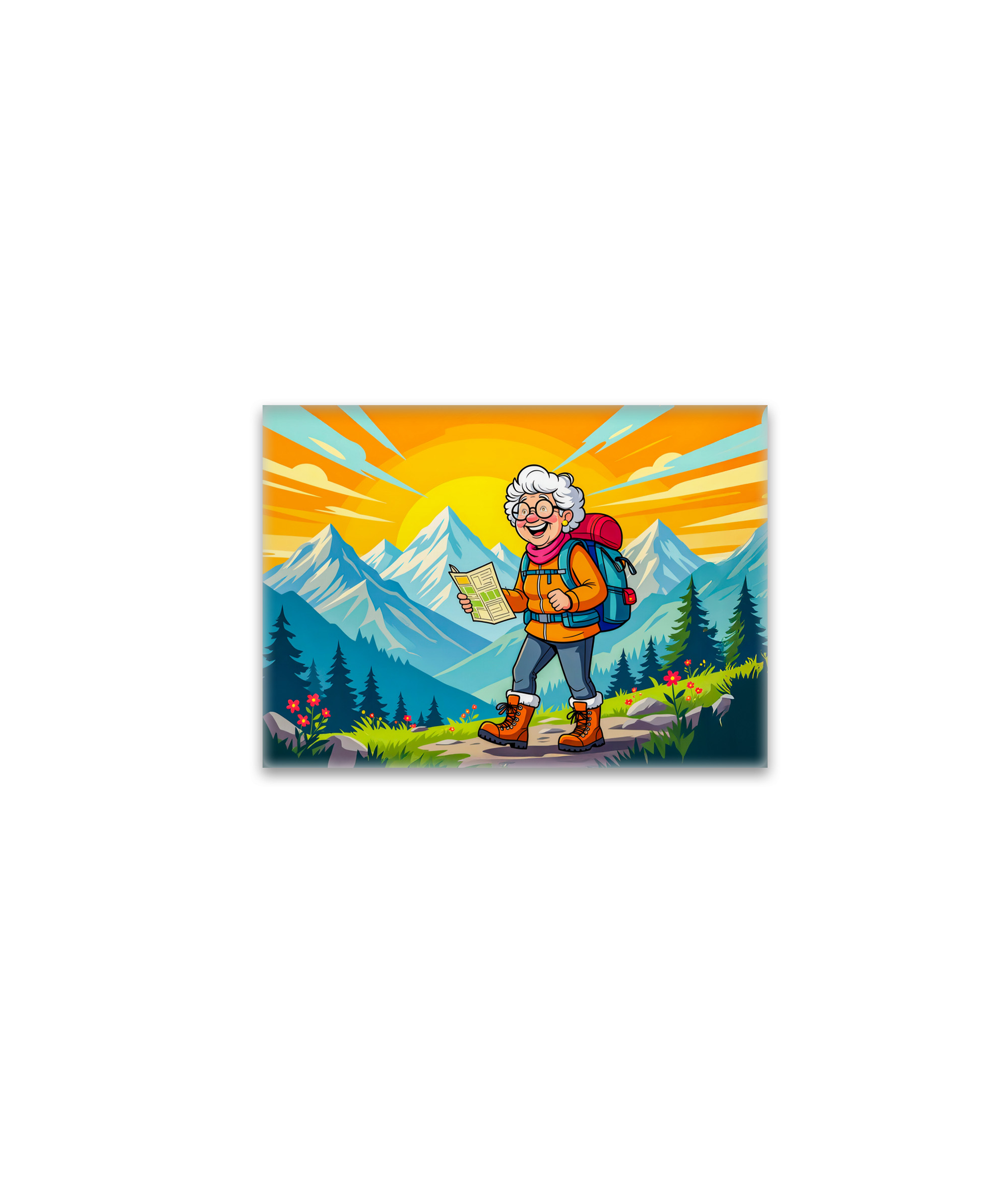 raxxa Glas-Magnet: Grandmother Hiking Illustration