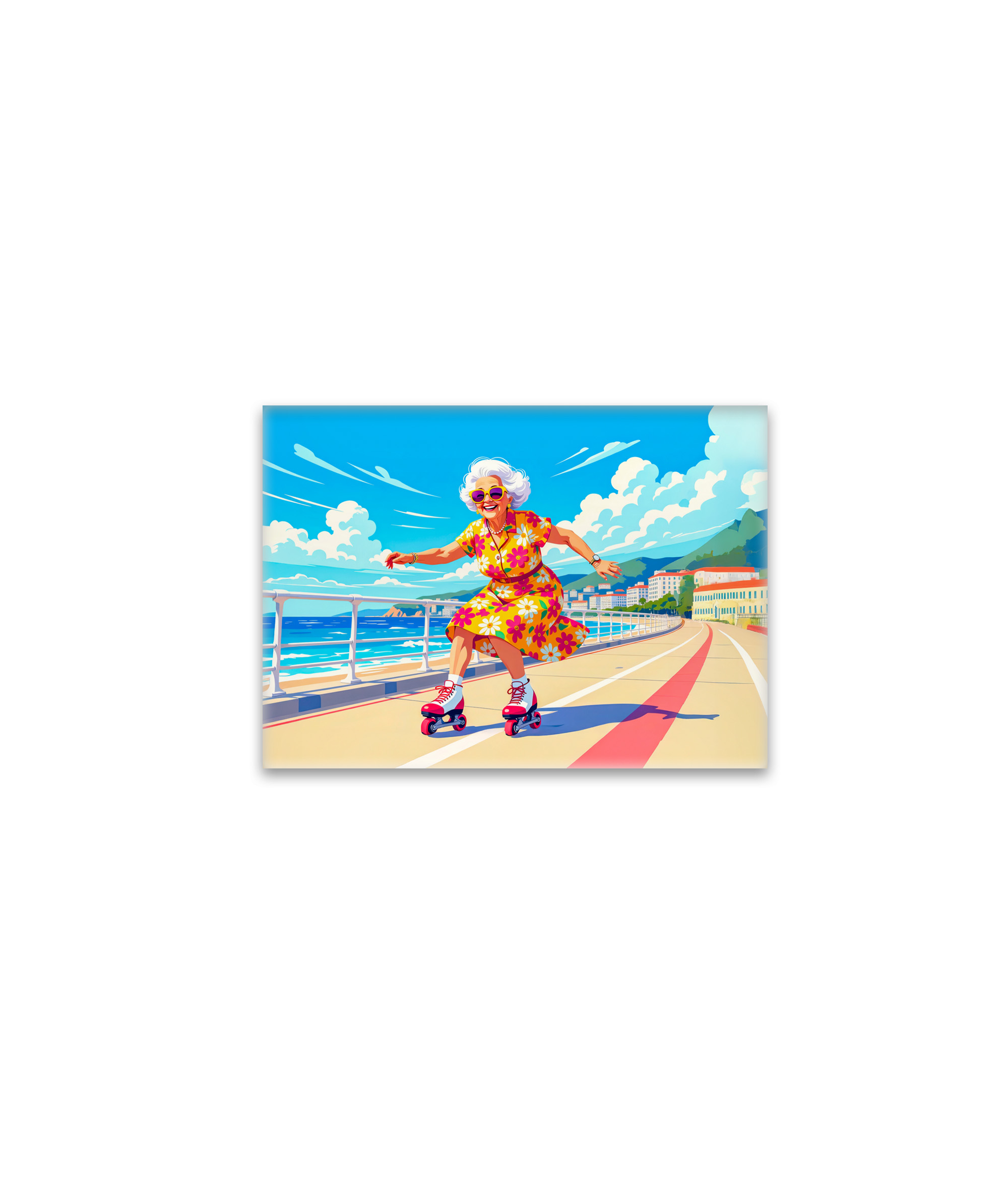 raxxa Glas-Magnet: Grandmother Roller Skating Illustration