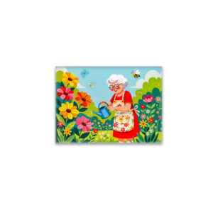 raxxa Glas-Magnet: Grandmother Watering Garden Illustration