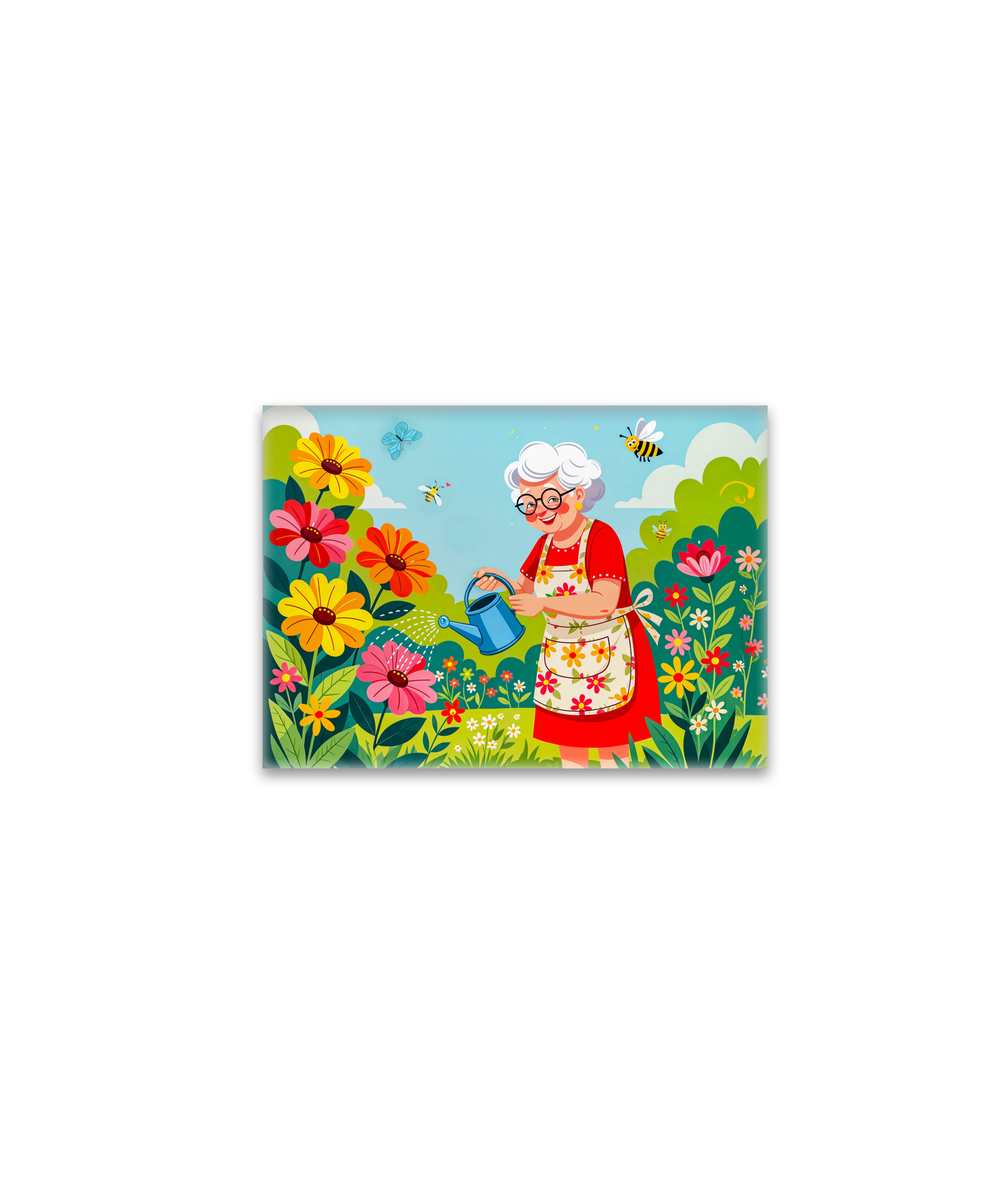 raxxa Glas-Magnet: Grandmother Watering Garden Illustration