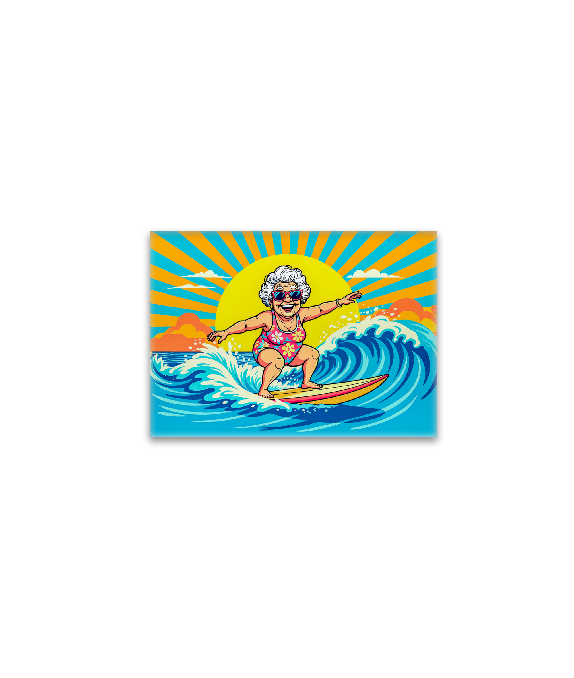 raxxa Glas-Magnet: Grandmother Surfing Illustration