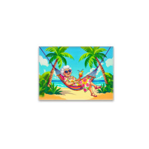 raxxa Glas-Magnet: Grandmother in Hammock with Cocktail Illustration