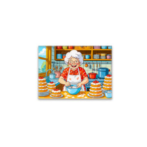 raxxa Glas-Magnet: Grandmother Cooking Pancakes Illustration