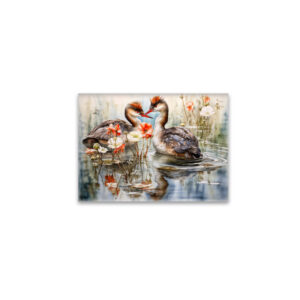 raxxa Glas-Magnet: Two grebes among white pond plants