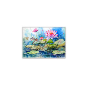 raxxa Glas-Magnet: Dragonfly flying through pink water lilies