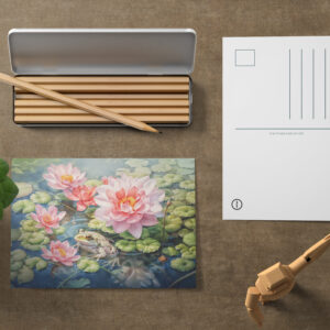 raxxa Postkarte: Frog sitting among blooming water lilies