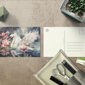 raxxa Postkarte: Swan in lotus pond with soft colors