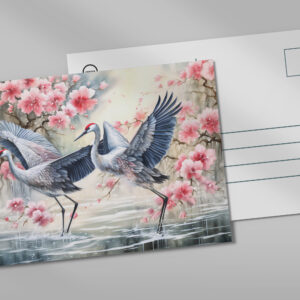 raxxa Postkarte: Cranes in water with floral reflections