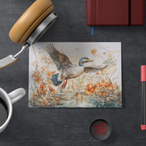 raxxa Postkarte: Mallard flying above pond with flowers