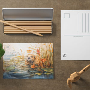raxxa Postkarte: Beaver sitting by pond among reeds