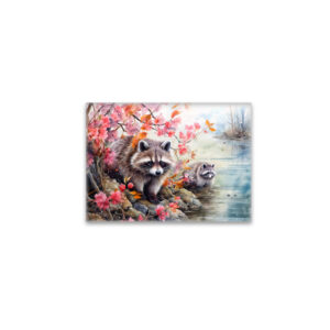raxxa Glas-Magnet: Raccoons  near autumn pond scene