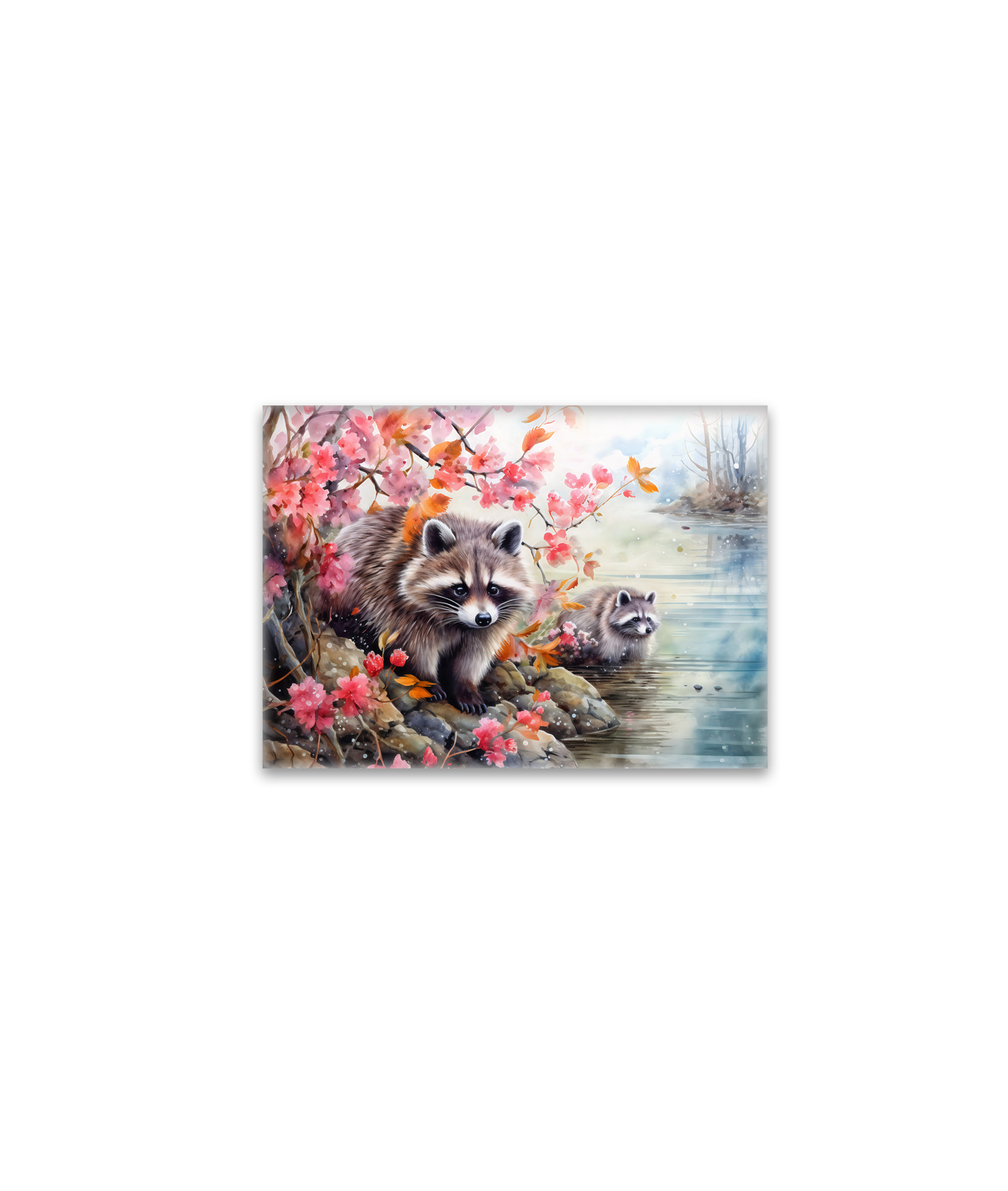 raxxa Glas-Magnet: Raccoons near autumn pond scene