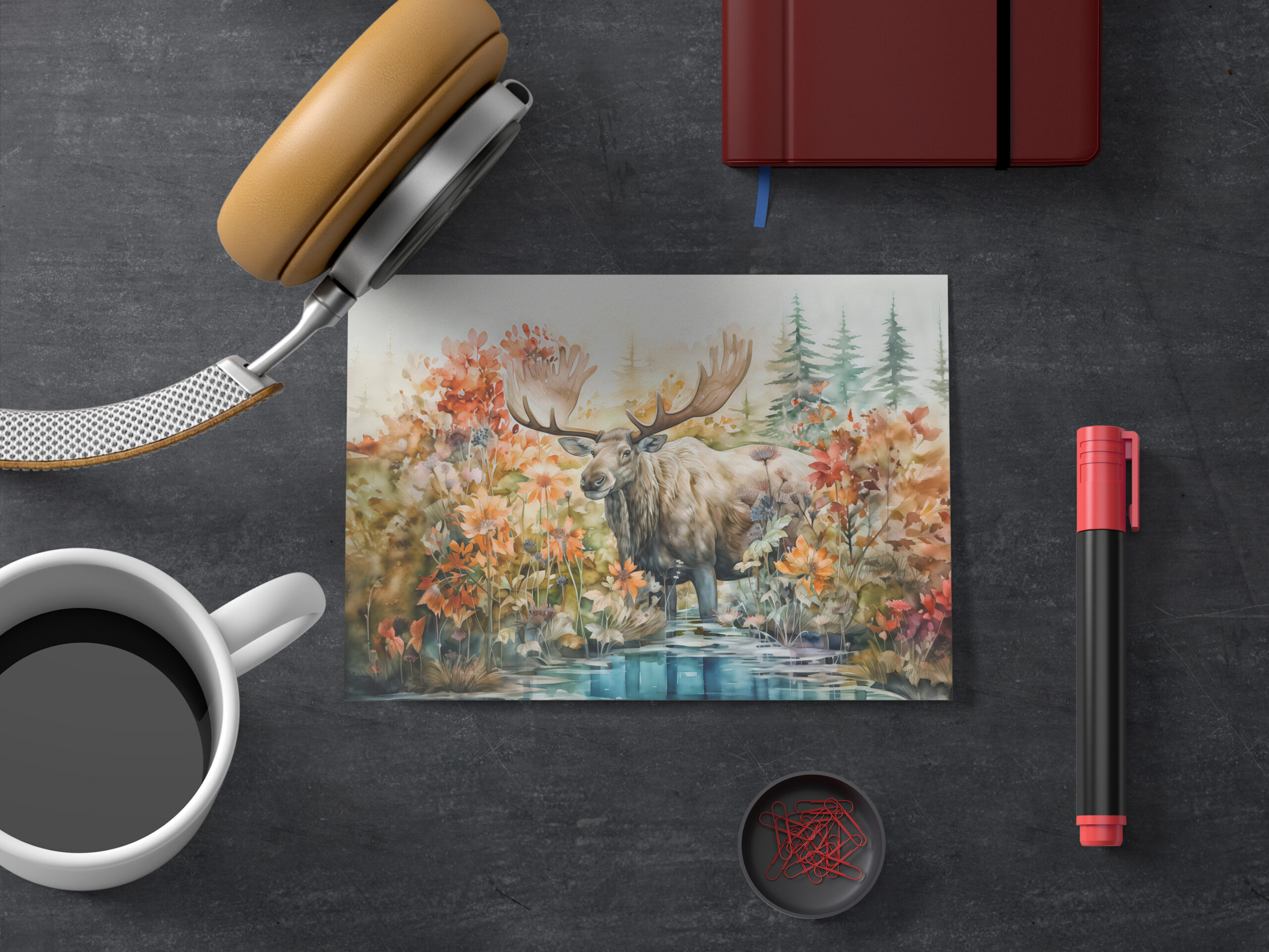 raxxa Postkarte: Moose standing in pond among plants