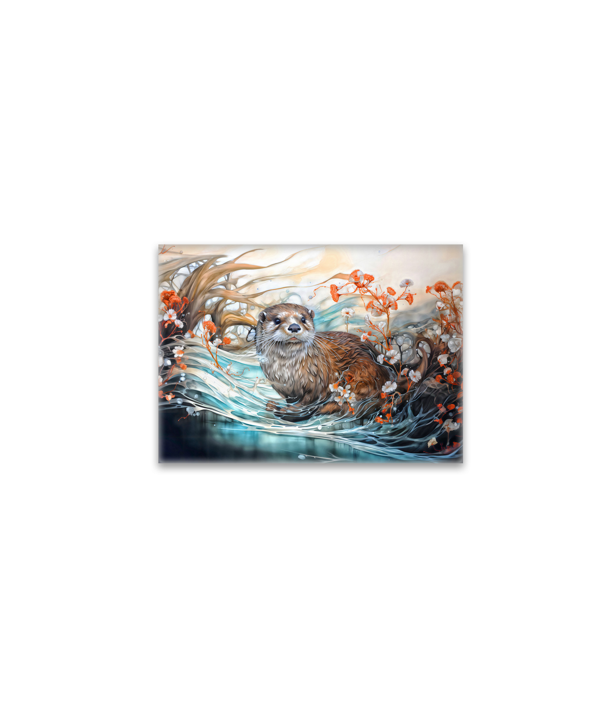 raxxa Glas-Magnet: Playful otter in pond with reflections
