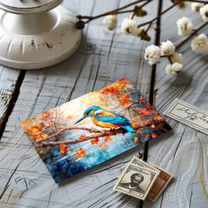 raxxa Postkarte: Kingfisher above pond in painterly style