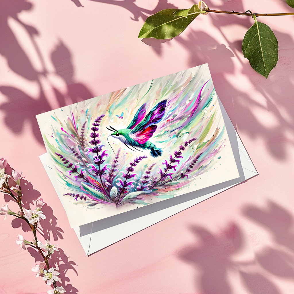 raxxa Postkarte: Hummingbird Hawk-Moth with Sage in Oil Painting