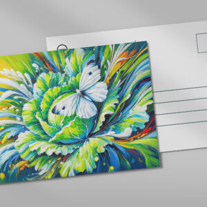 raxxa Postkarte: Cabbage White Butterfly on Cabbage in Oil Painting