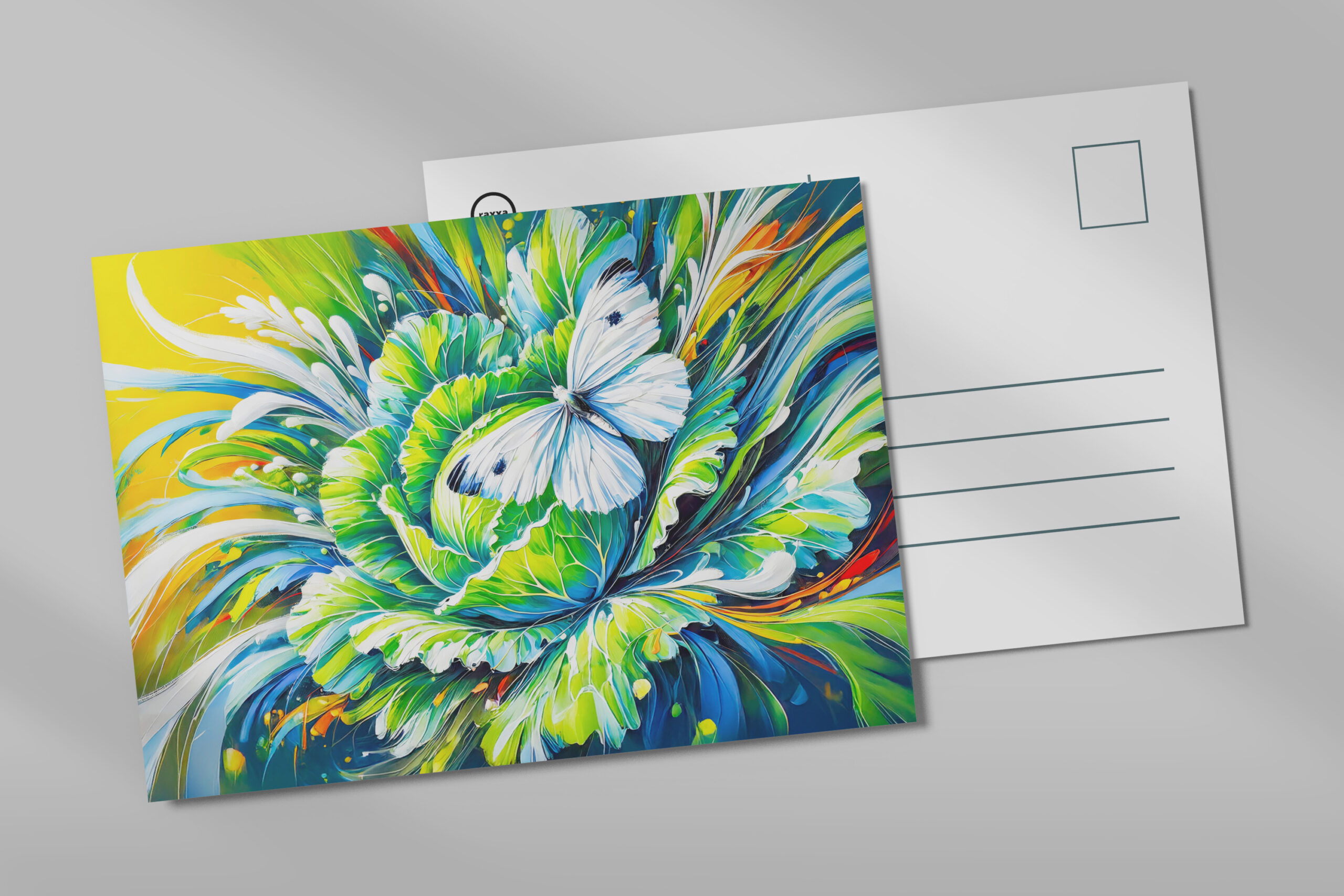 raxxa Postkarte: Cabbage White Butterfly on Cabbage in Oil Painting