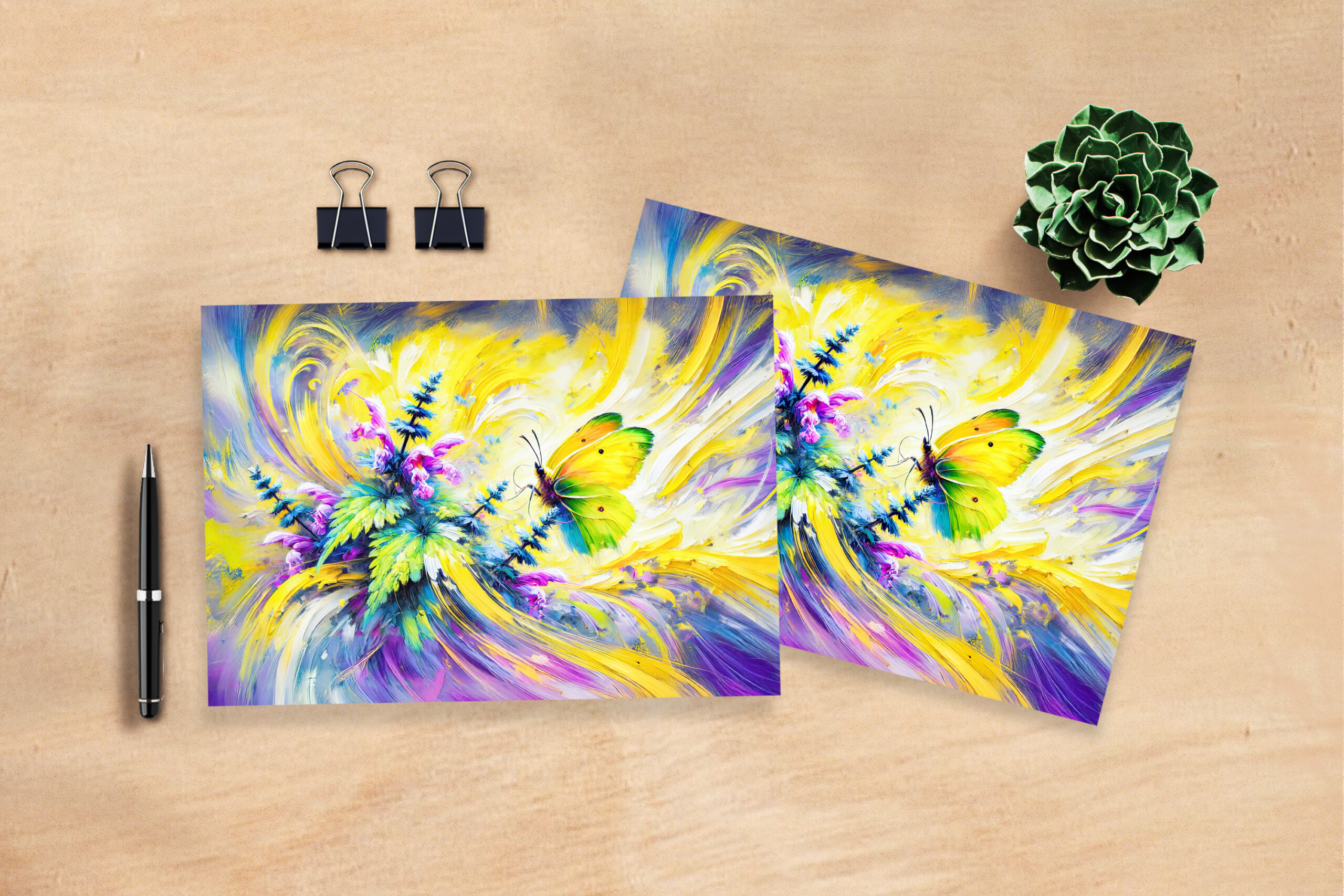 raxxa Postkarte: Brimstone Butterfly with Dead Nettle Flowers in Oil Painting