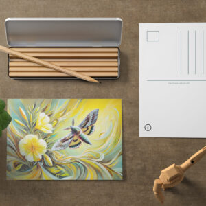 raxxa Postkarte: Silver Y Moth with Evening Primrose in Oil Painting