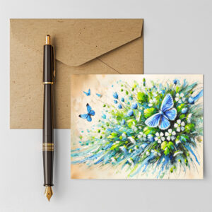 raxxa Postkarte: Blue Butterfly with Forget-Me-Not Flowers in Oil Painting