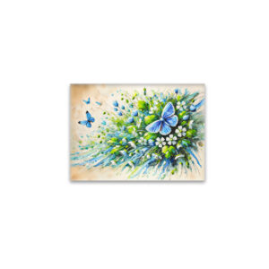 raxxa Glas-Magnet: Blue Butterfly with Forget-Me-Not Flowers in Oil Painting