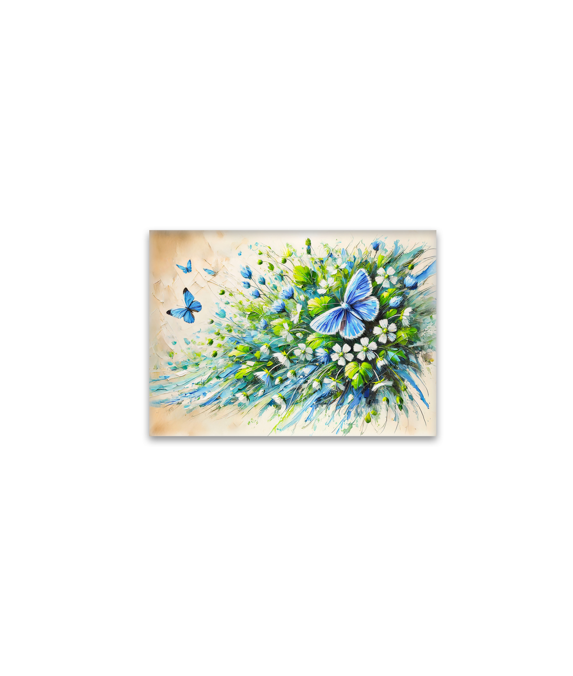 raxxa Glas-Magnet: Blue Butterfly with Forget-Me-Not Flowers in Oil Painting