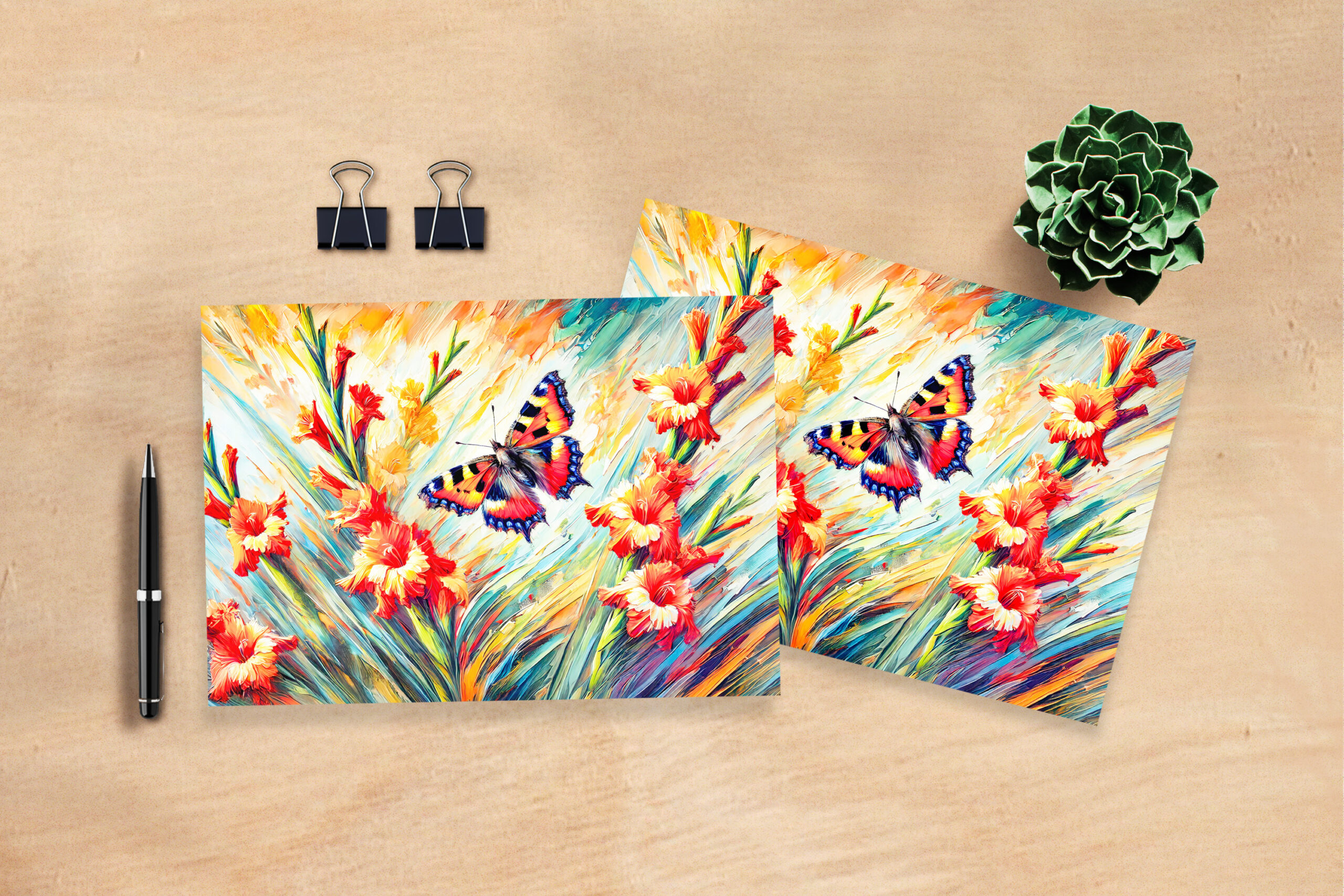 raxxa Postkarte: Small Tortoiseshell Butterfly with Gladiolus in Oil Painting