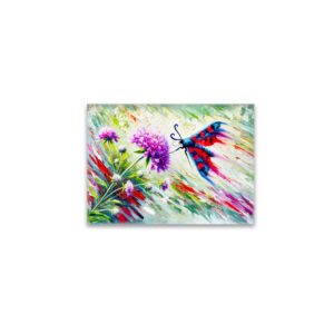 raxxa Glas-Magnet: Six-Spot Burnet Moth on Scabious in Oil Painting