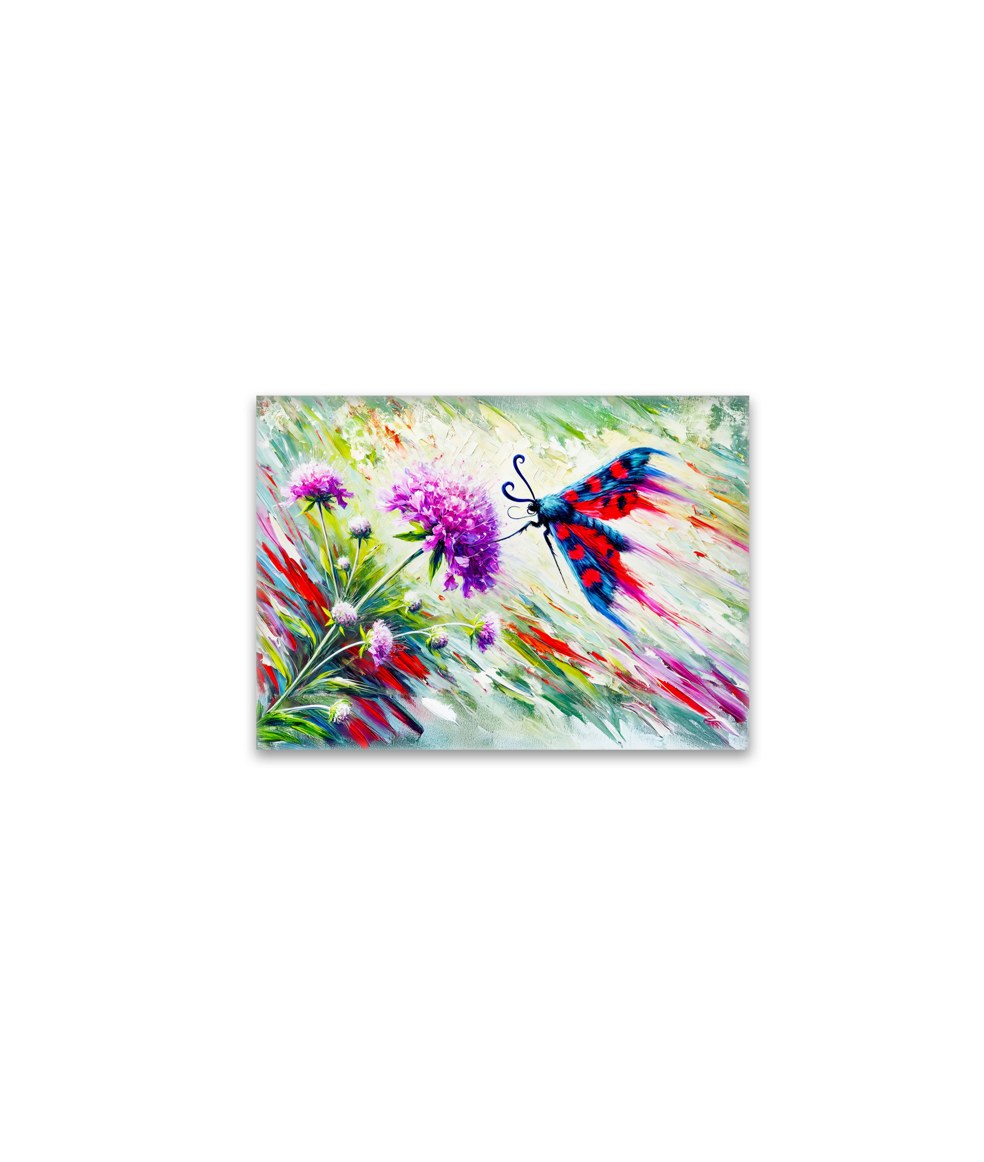 raxxa Glas-Magnet: Six-Spot Burnet Moth on Scabious in Oil Painting