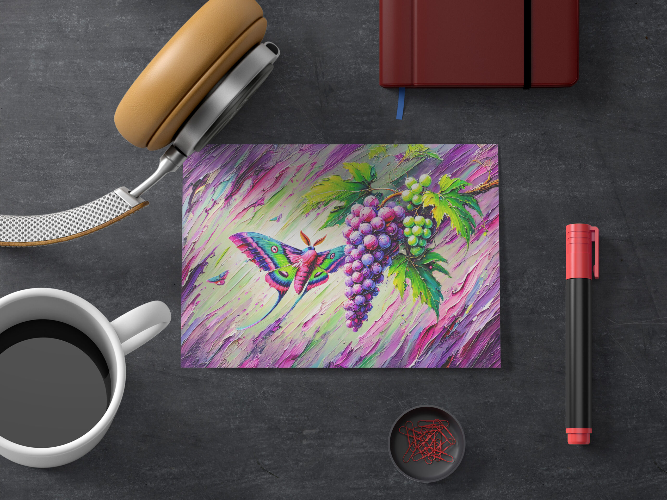 raxxa Postkarte: Wine Hawk-Moth Among Grapes in Oil Paintings