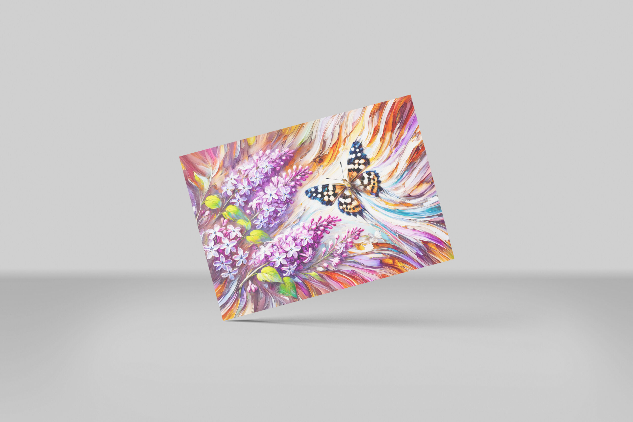 raxxa Postkarte: Speckled Wood Butterfly with Lilac in Oil Painting