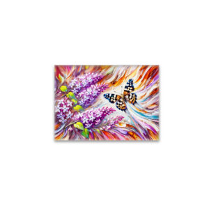 raxxa Glas-Magnet: Speckled Wood Butterfly with Lilac in Oil Painting