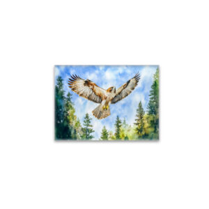 raxxa Glas-Magnet: Buzzard flying over a pine forest watercolor painting