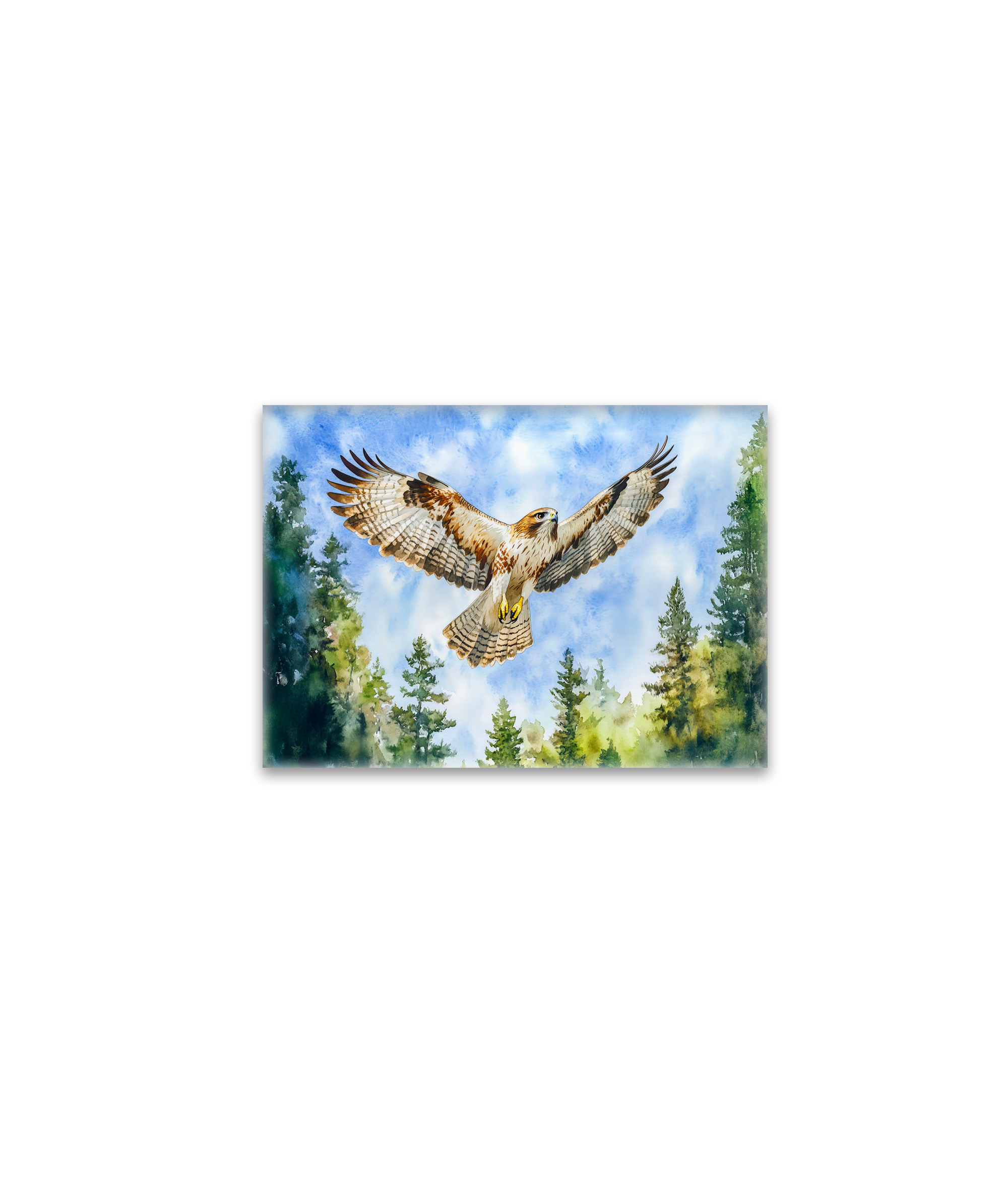 raxxa Glas-Magnet: Buzzard flying over a pine forest watercolor painting