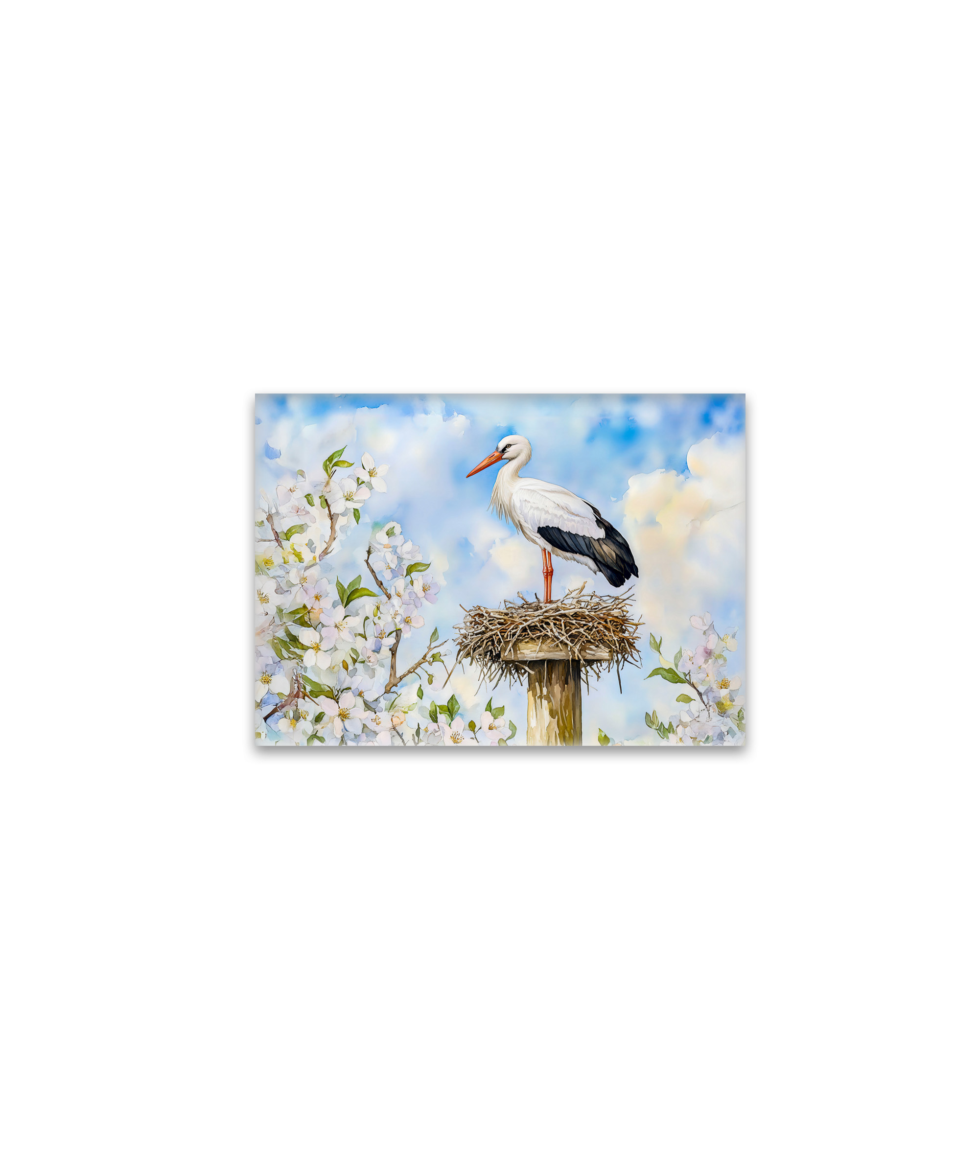 raxxa Glas-Magnet: White stork on a nest in spring watercolor painting